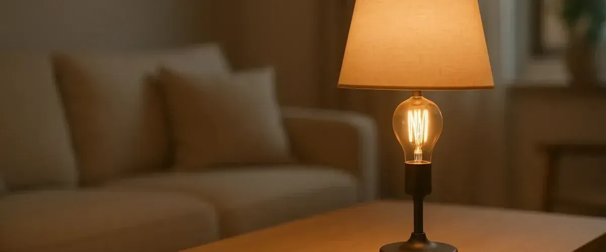 Lampe de salon allumée avec une ampoule à filament
