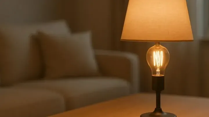 Lampe de salon allumée avec une ampoule à filament